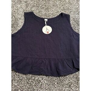 NWT Navy Ruffle Hem Sleeveless Top woman’s xl linen/rayon crop
